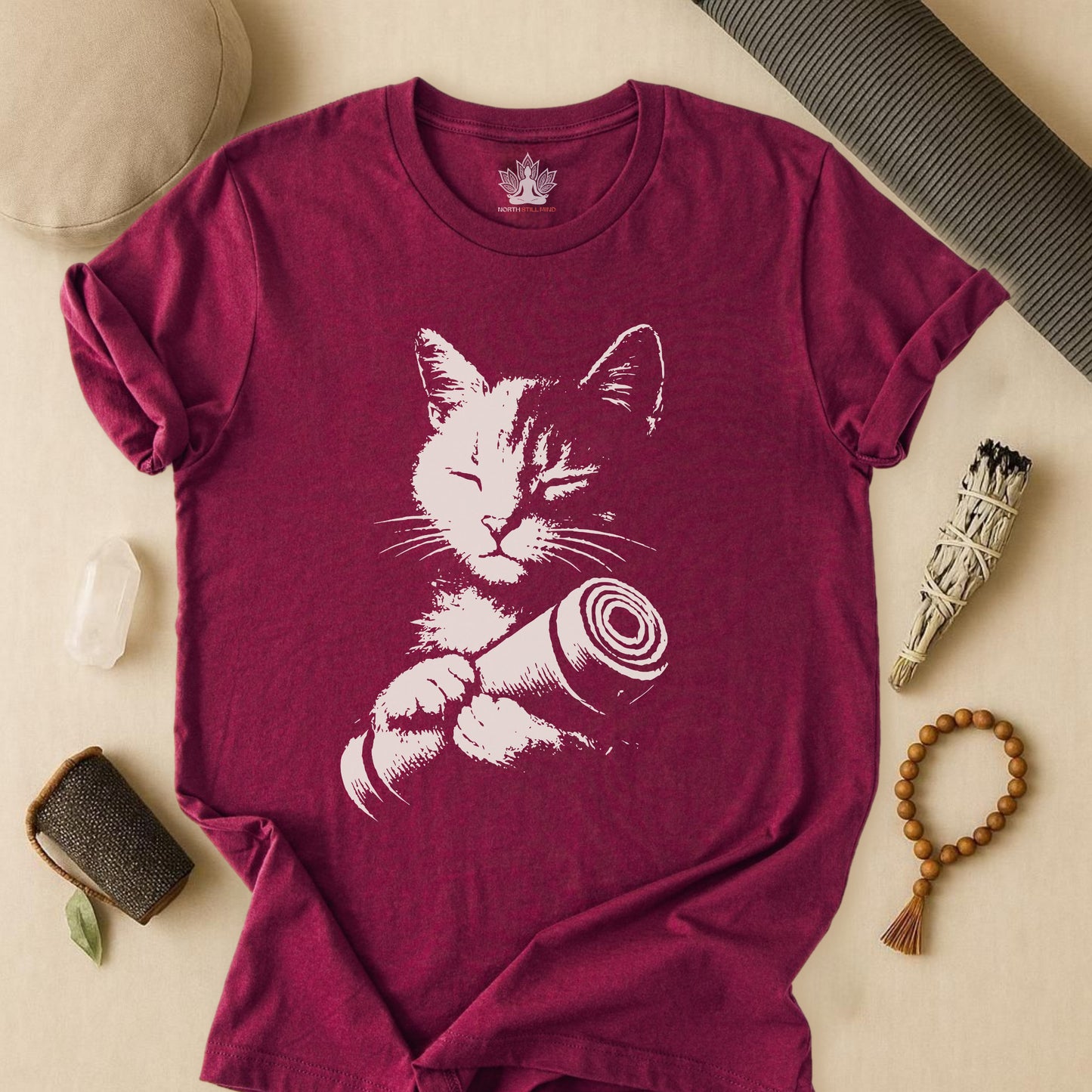 Zen Cat Shadow Art – Monochrome Yoga Graphic Tee