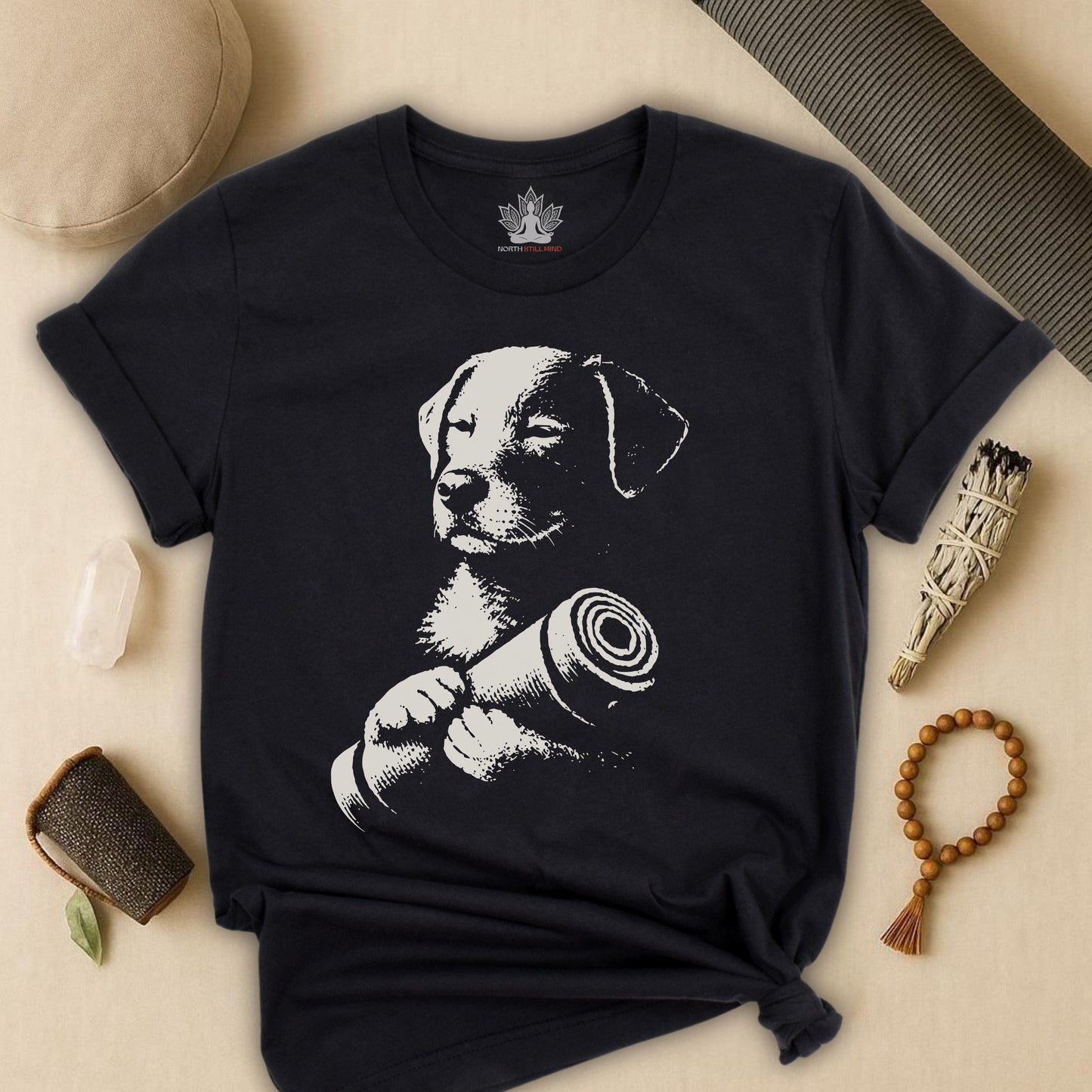 Mindful Dog Shadow Art – Monochrome Yoga Tee