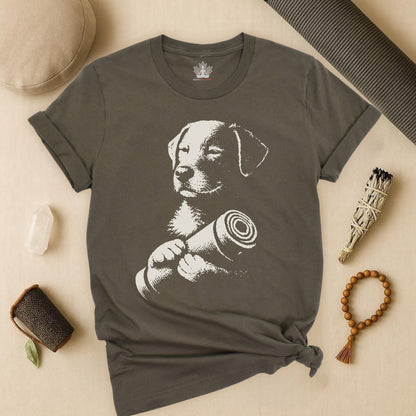 Mindful Dog Shadow Art – Monochrome Yoga Tee