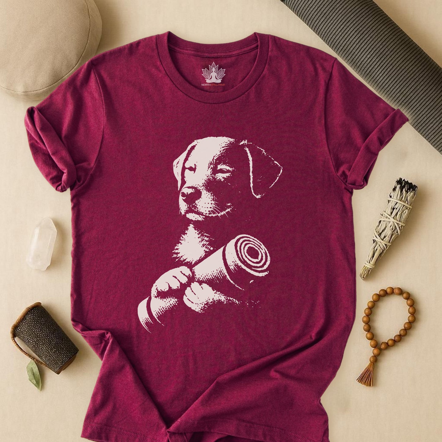 Mindful Dog Shadow Art – Monochrome Yoga Tee