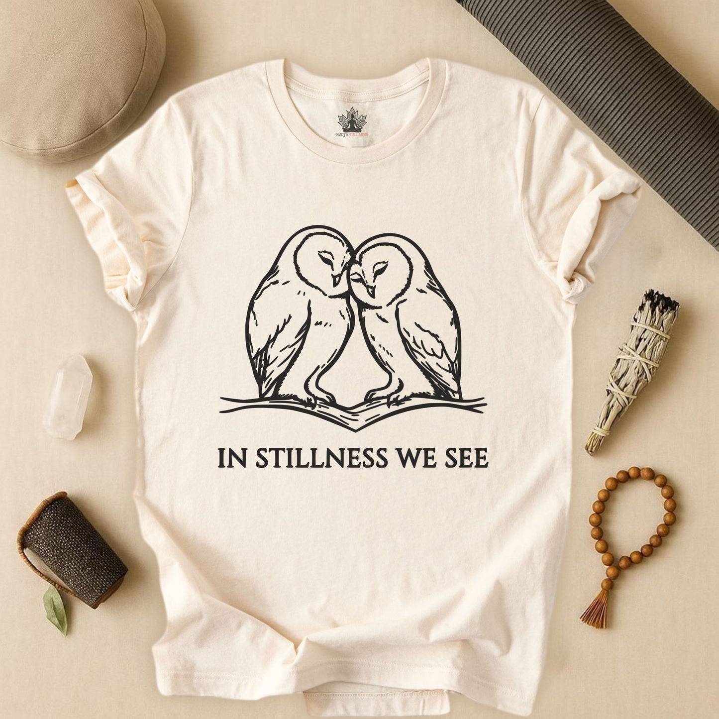 In Stillness We See – Heart Owl Meditation Tee