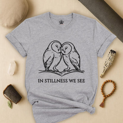 In Stillness We See – Heart Owl Meditation Tee