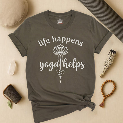 Life Happens Yoga Helps Lotus Tee