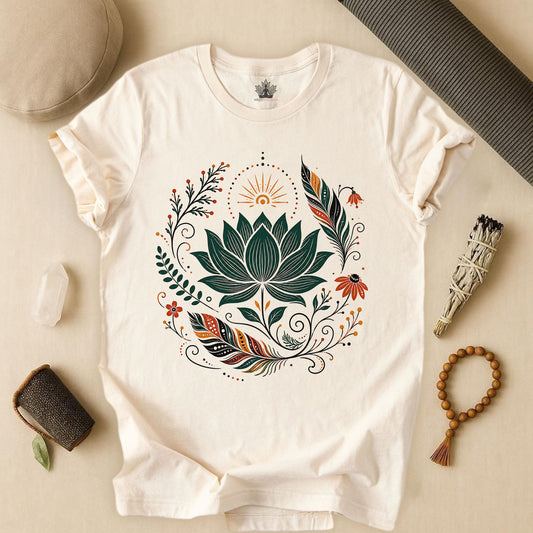 Boho Lotus & Feathers Tee