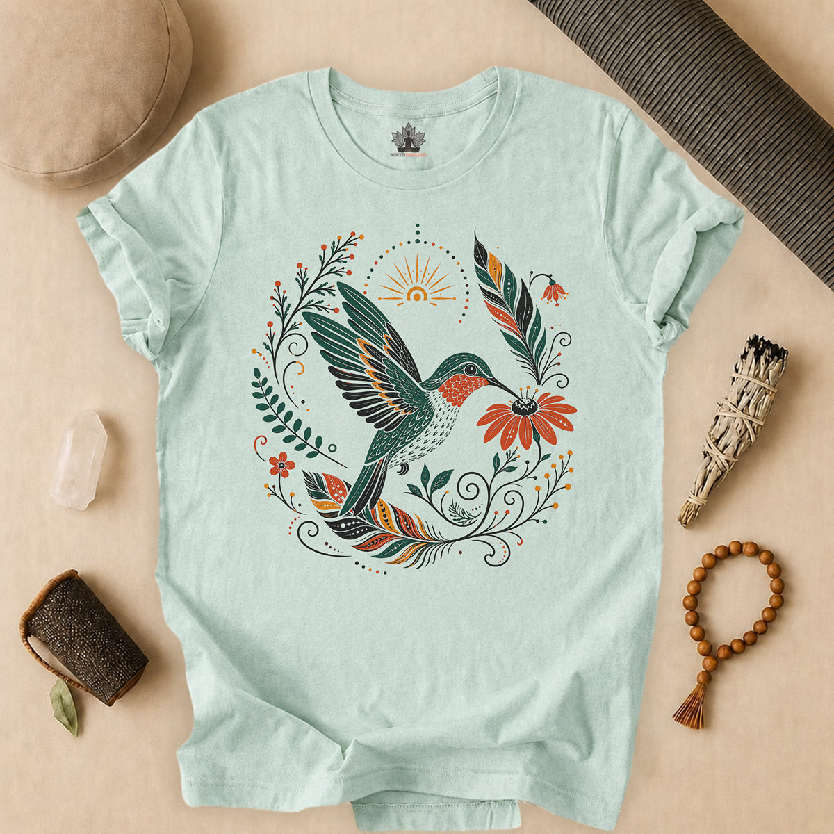 Boho Hummingbird & Feathers Tee