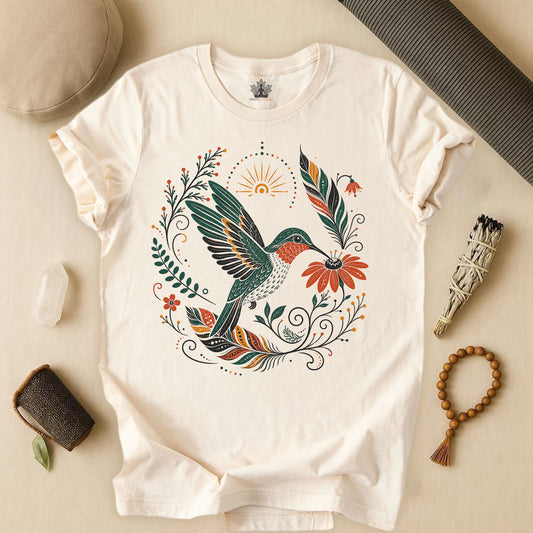 Boho Hummingbird & Feathers Tee