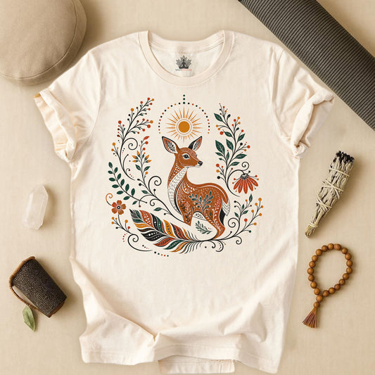Boho Deer & Feathers Tee
