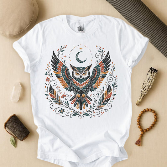 Boho Owl & Feathers Tee