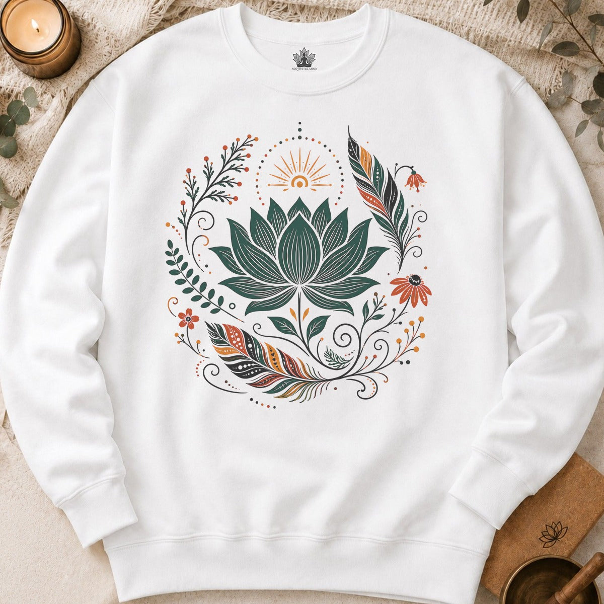 Boho Lotus & Feathers Sweatshirt