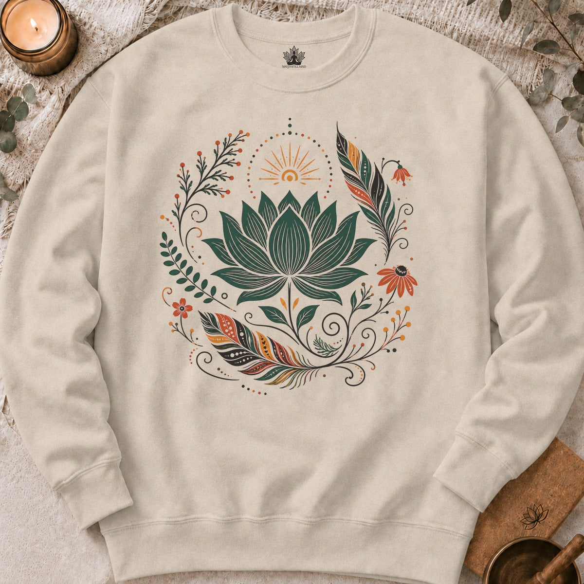 Boho Lotus & Feathers Sweatshirt