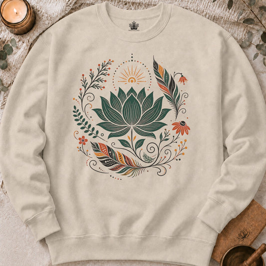 Boho Lotus & Feathers Sweatshirt
