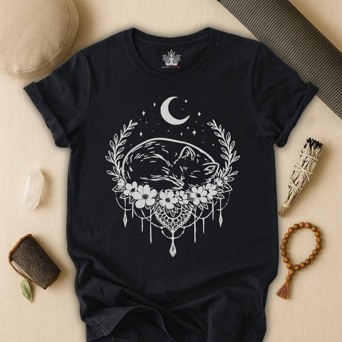 Chat endormi sous la lune
