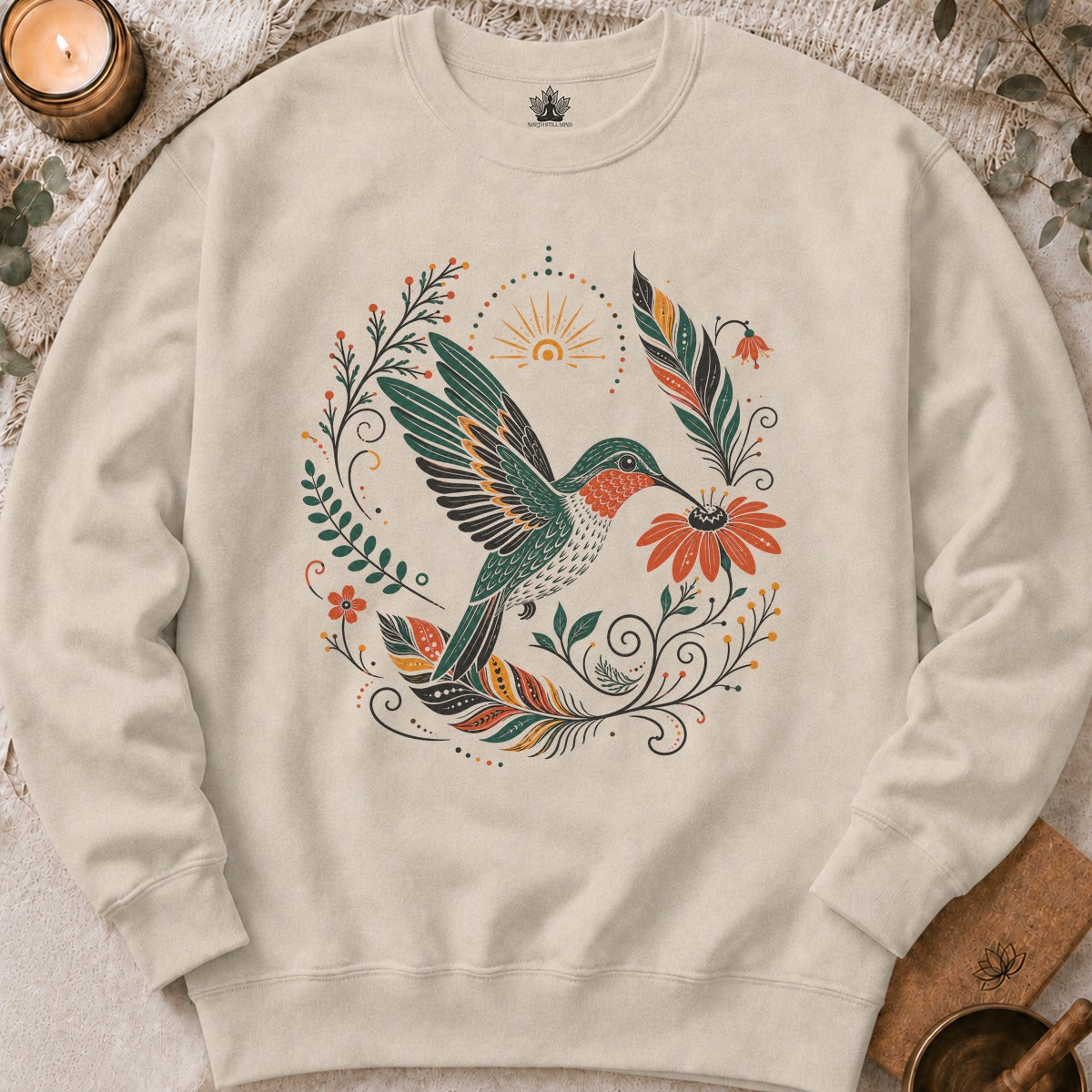 Boho Hummingbird & Feathers Sweatshirt