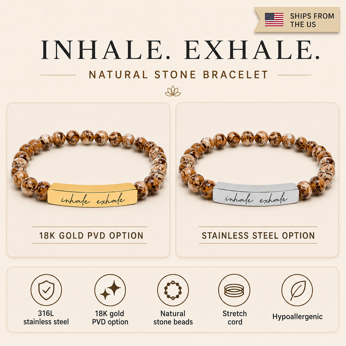 Inhale Exhale - Natural Energy Stone Bead Bracelet