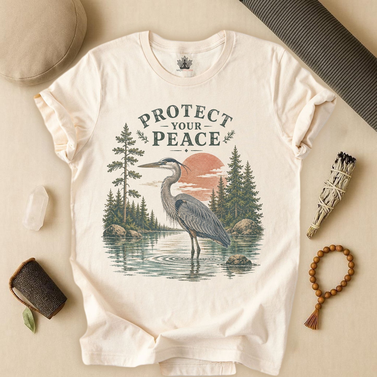Protect Your Peace Retro Great Blue Heron Tee