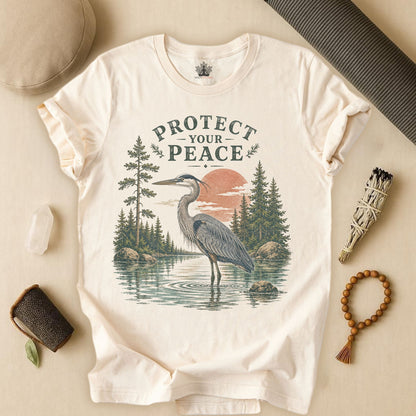 Protect Your Peace Retro Great Blue Heron Tee