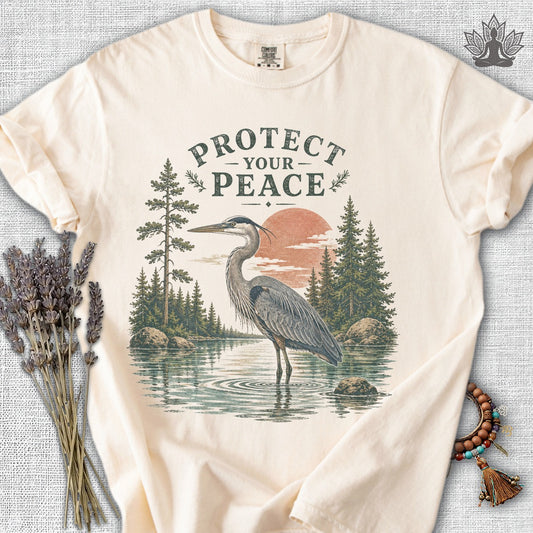 Printify T-Shirt Protect Your Peace Retro Blue Heron Comfort Colors® Tee Protect Your Peace Retro Blue Heron Comfort Colors® Tee
