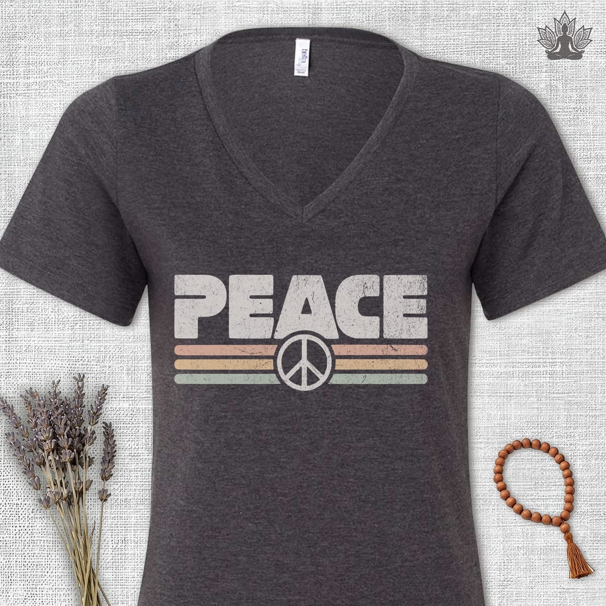 Printify T-Shirt Peace Retro V-Neck Tee Peace Retro V-Neck Tee