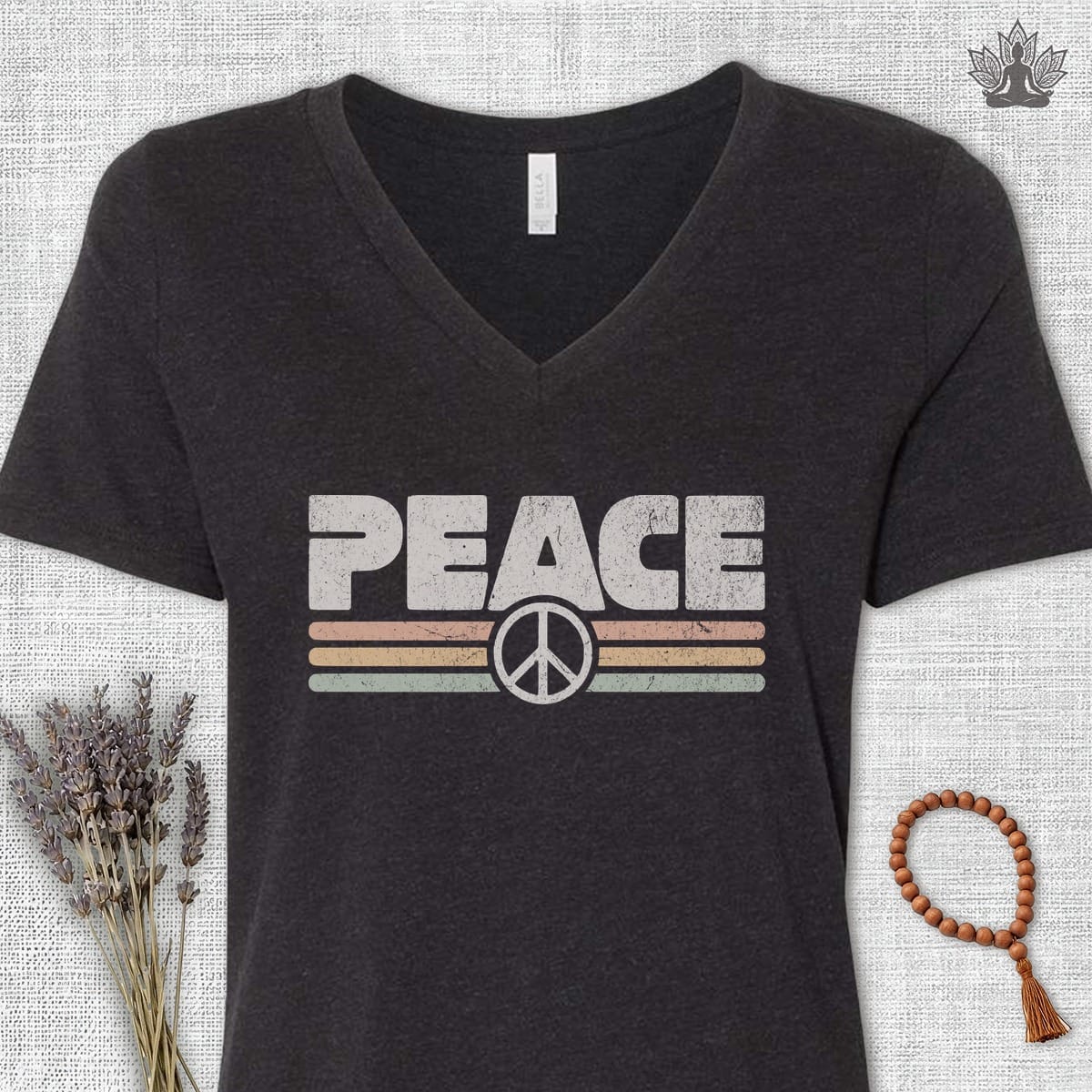 Printify T-Shirt Peace Retro V-Neck Tee Peace Retro V-Neck Tee