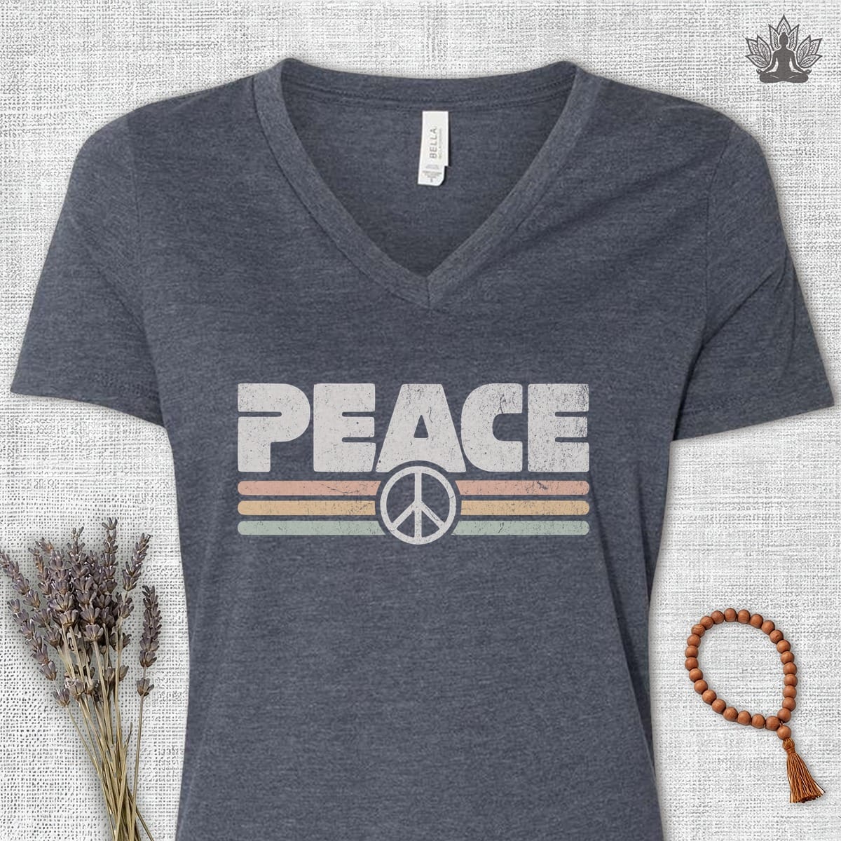 Printify T-Shirt Peace Retro V-Neck Tee Peace Retro V-Neck Tee