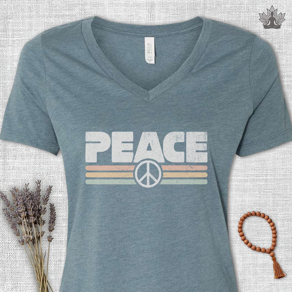 Printify T-Shirt Peace Retro V-Neck Tee Peace Retro V-Neck Tee