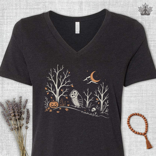 Namaste Forest Owl V-Neck Tee