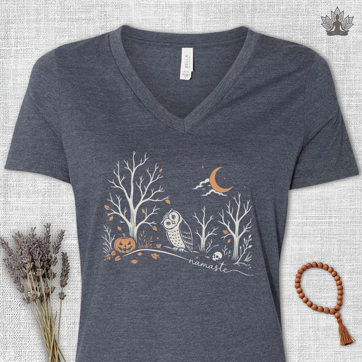 Printify T-Shirt Namaste Forest Owl V-Neck Tee Namaste Forest Owl V-Neck Tee