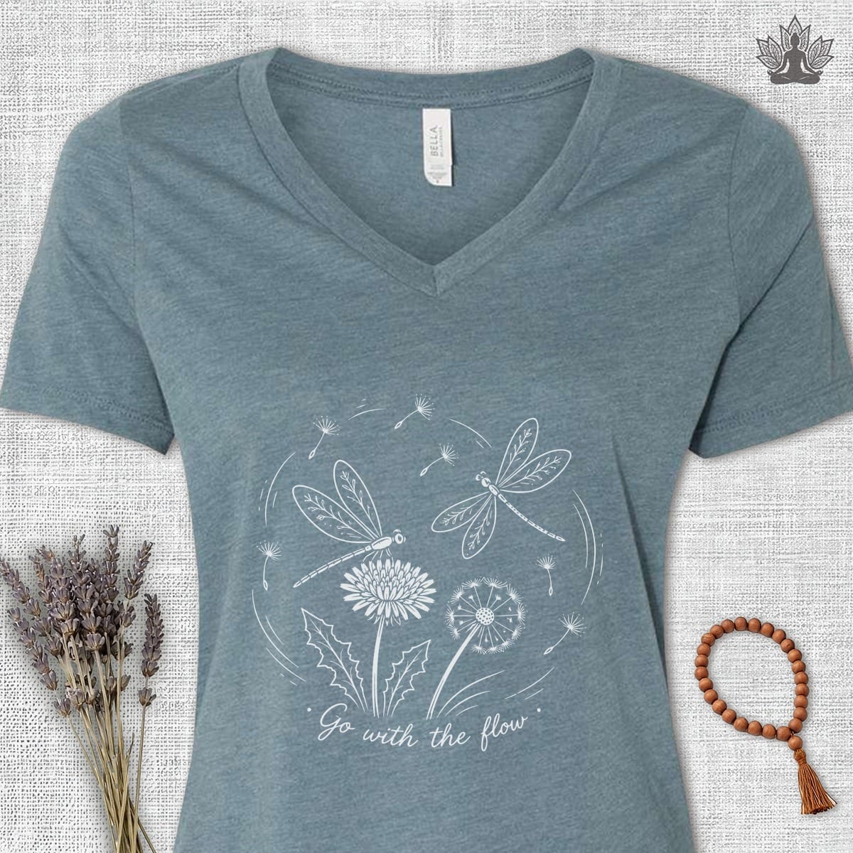Printify T-Shirt Dragonflies Go With The Flow V-Neck Tee Dragonflies Go With The Flow V-Neck Tee