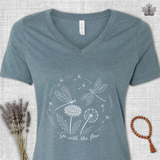 Dragonflies Go With The Flow V-Neck Tee