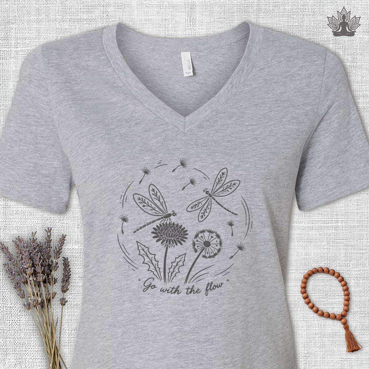 Printify T-Shirt Dragonflies Go With The Flow V-Neck Tee Dragonflies Go With The Flow V-Neck Tee