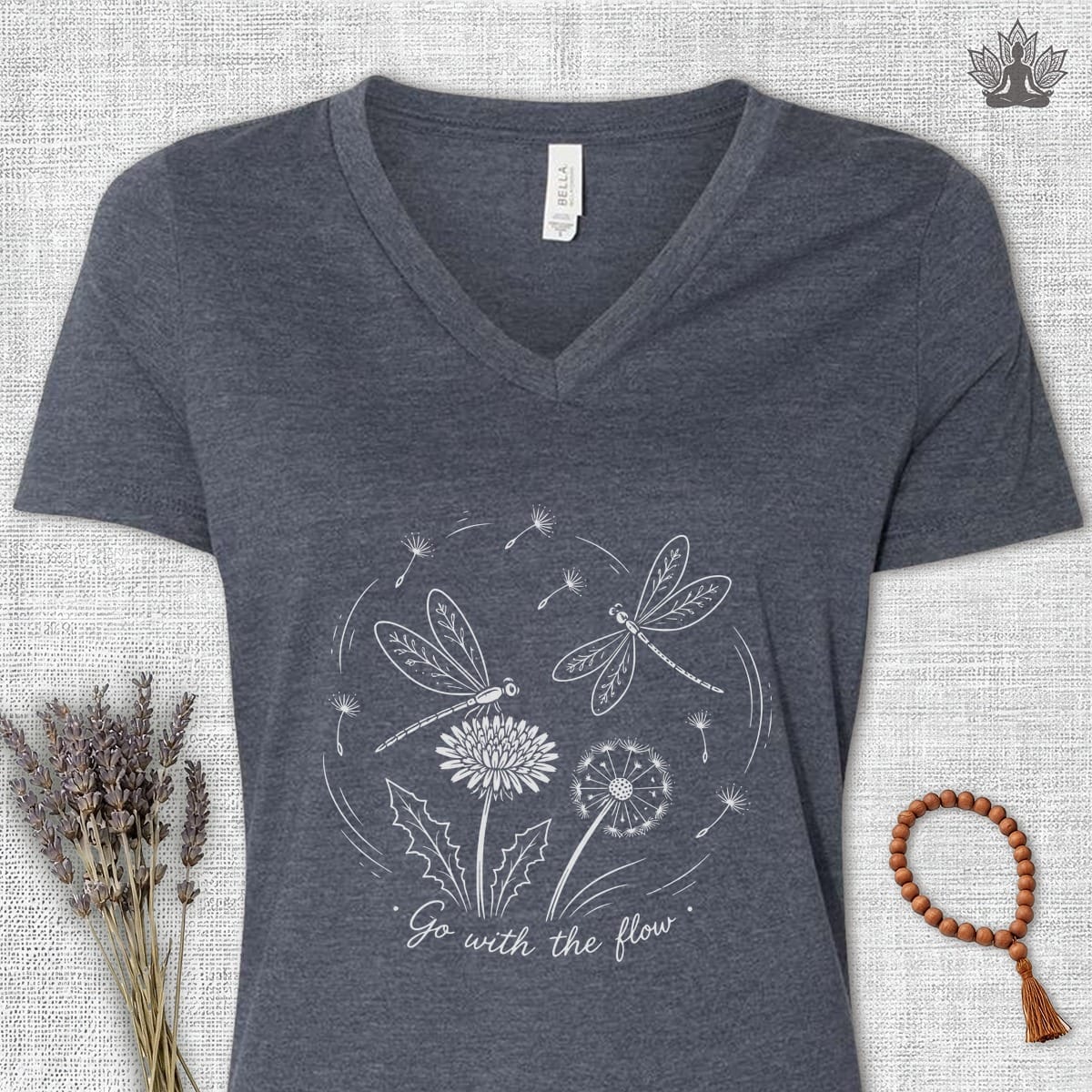 Printify T-Shirt Dragonflies Go With The Flow V-Neck Tee Dragonflies Go With The Flow V-Neck Tee