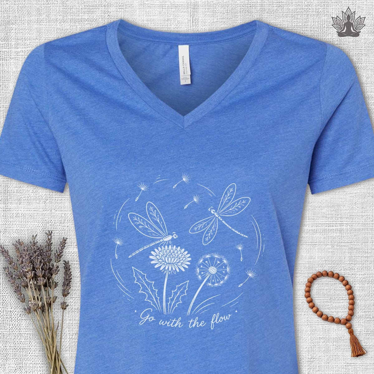 Printify T-Shirt Dragonflies Go With The Flow V-Neck Tee Dragonflies Go With The Flow V-Neck Tee