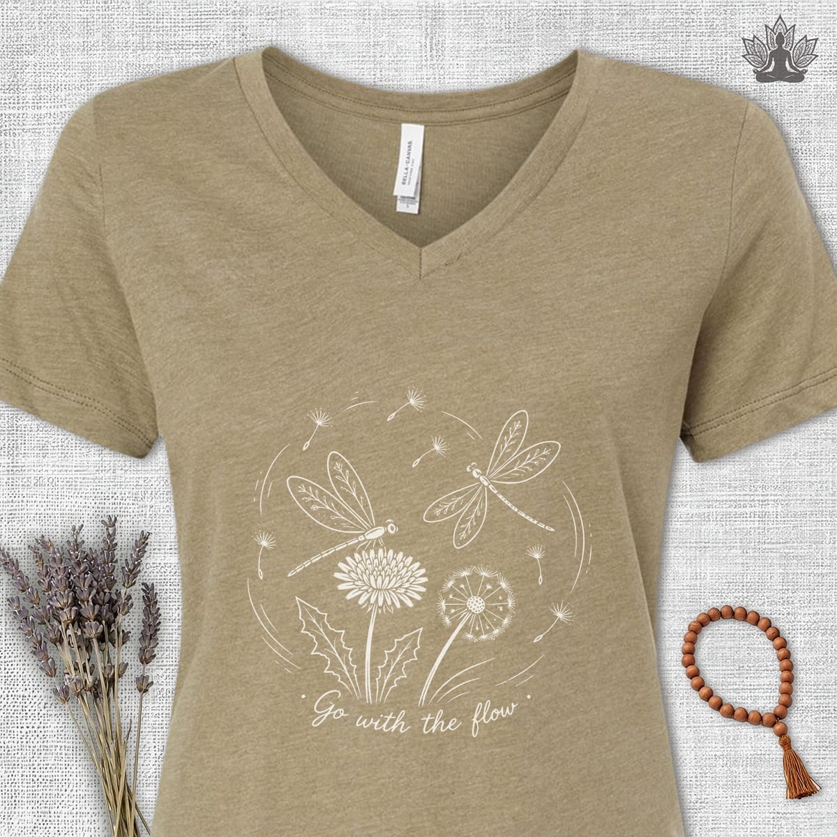 Printify T-Shirt Dragonflies Go With The Flow V-Neck Tee Dragonflies Go With The Flow V-Neck Tee