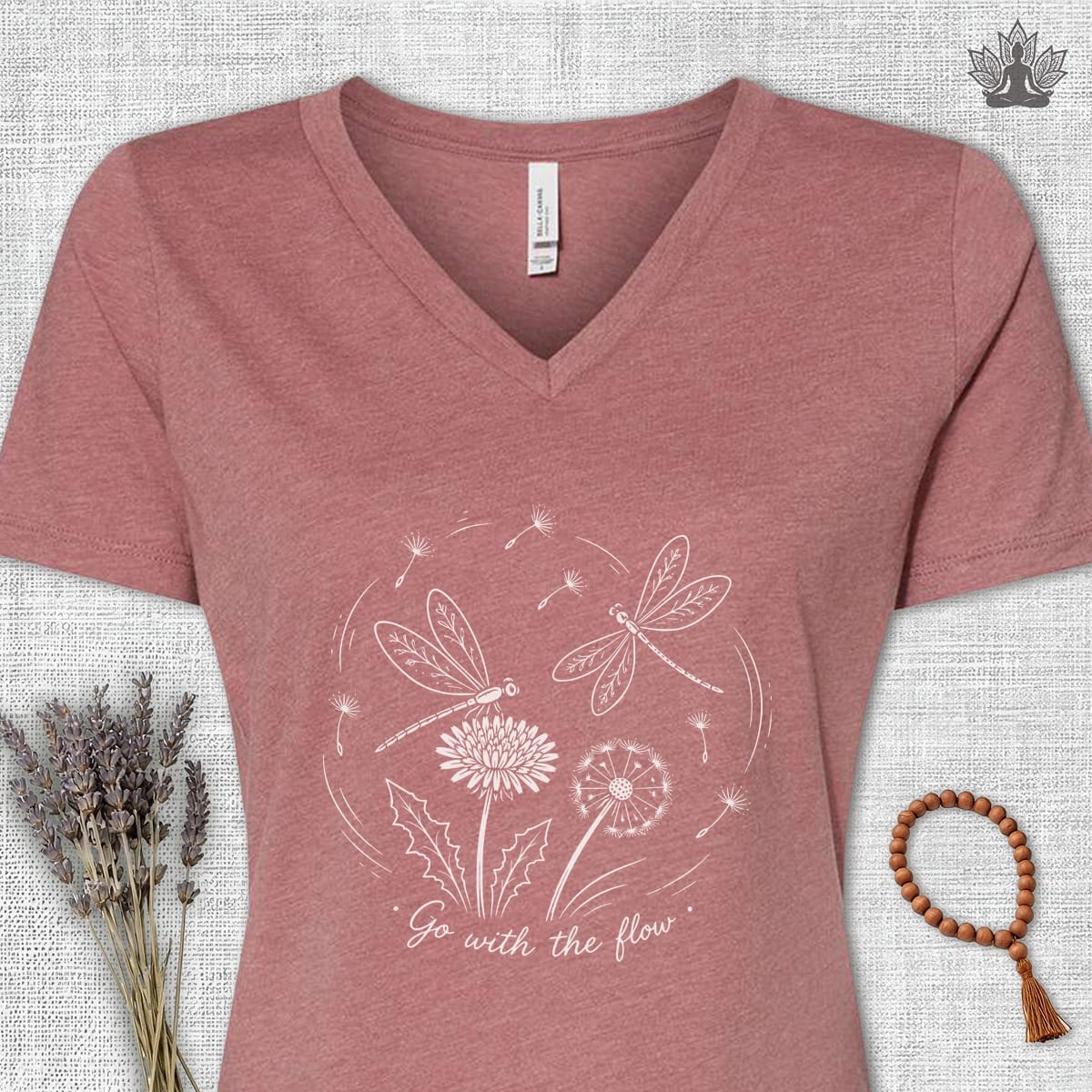 Printify T-Shirt Dragonflies Go With The Flow V-Neck Tee Dragonflies Go With The Flow V-Neck Tee