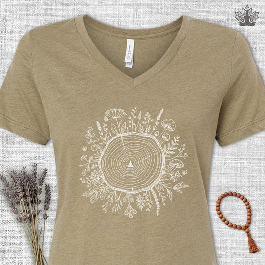 The Quiet Center Botanical V-Neck Tee