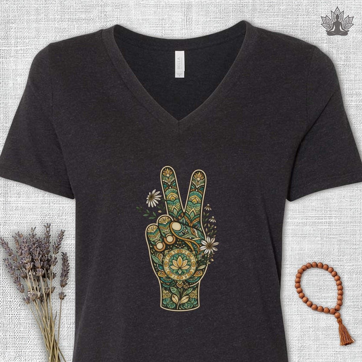 Printify T-Shirt Boho Peace Hand V-Neck Tee Boho Peace Hand V-Neck Tee