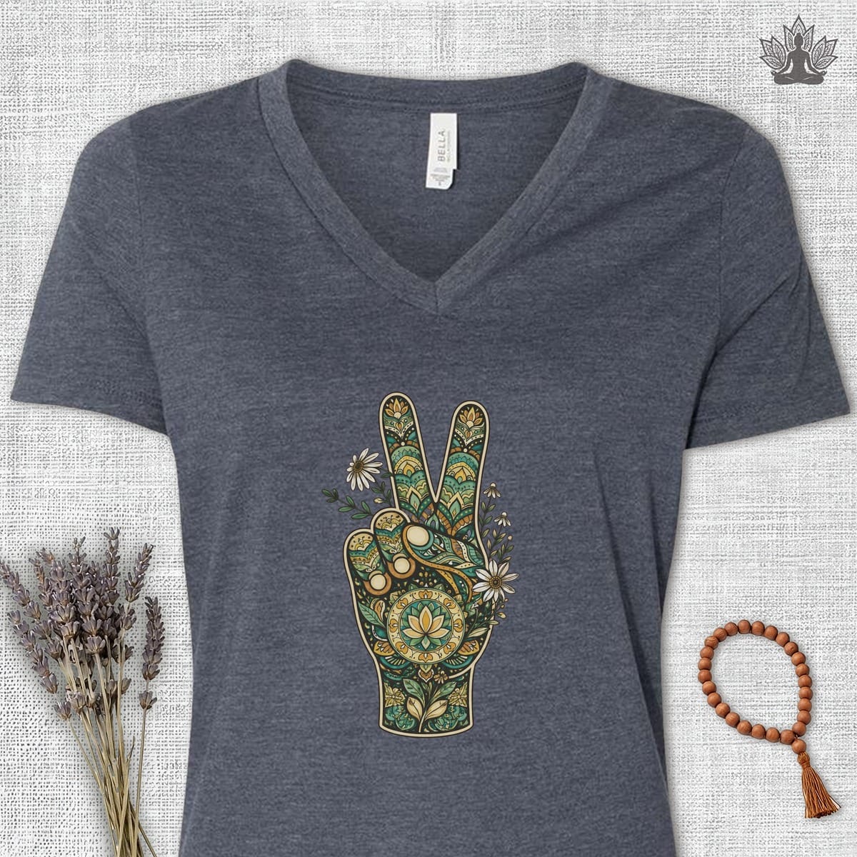 Printify T-Shirt Boho Peace Hand V-Neck Tee Boho Peace Hand V-Neck Tee