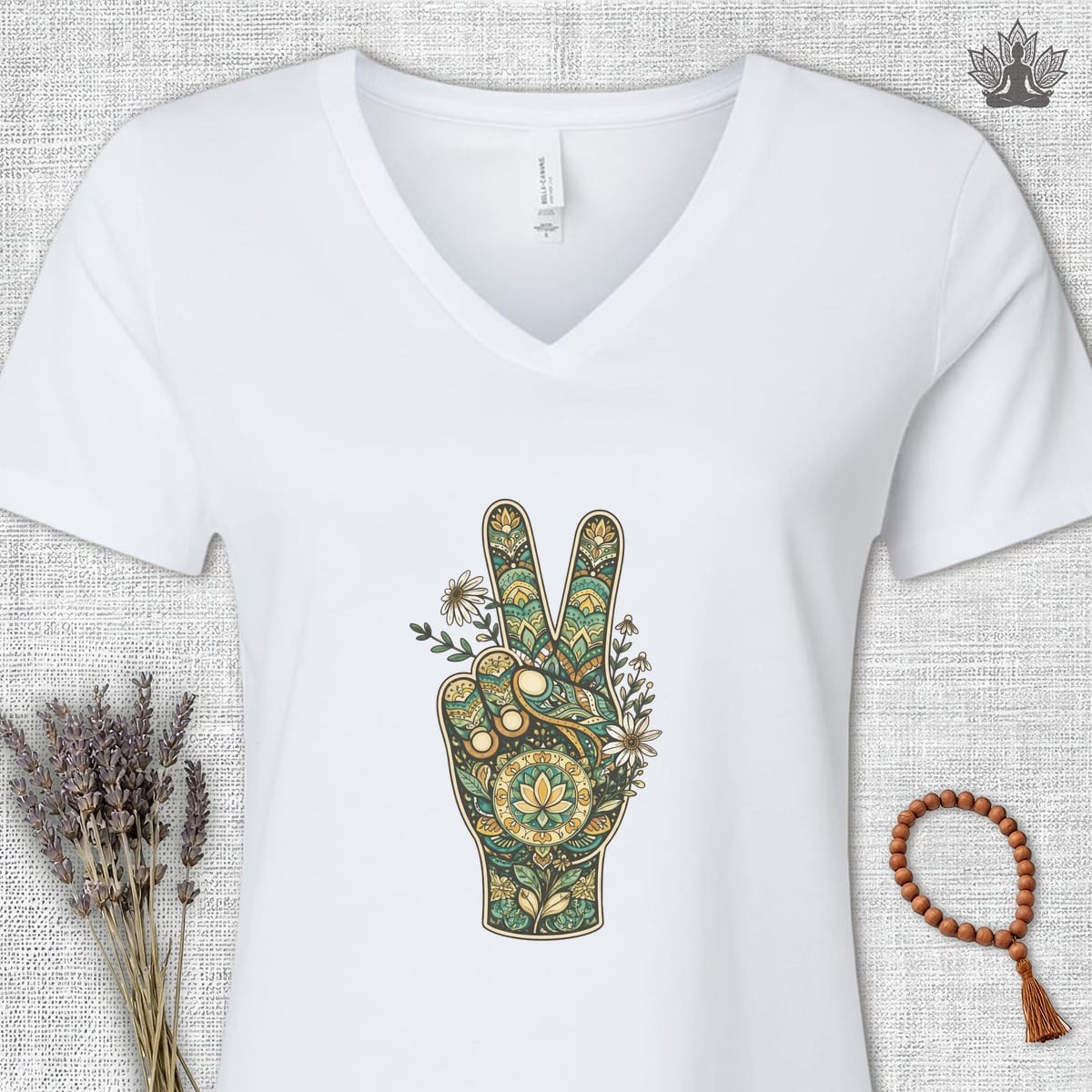 Printify T-Shirt Boho Peace Hand V-Neck Tee Boho Peace Hand V-Neck Tee