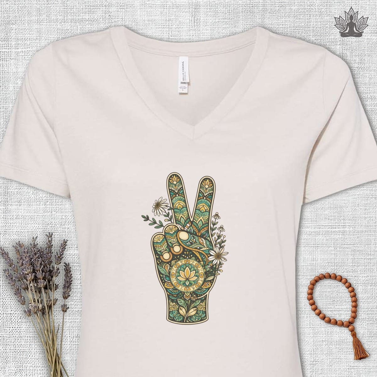 Printify T-Shirt Boho Peace Hand V-Neck Tee Boho Peace Hand V-Neck Tee