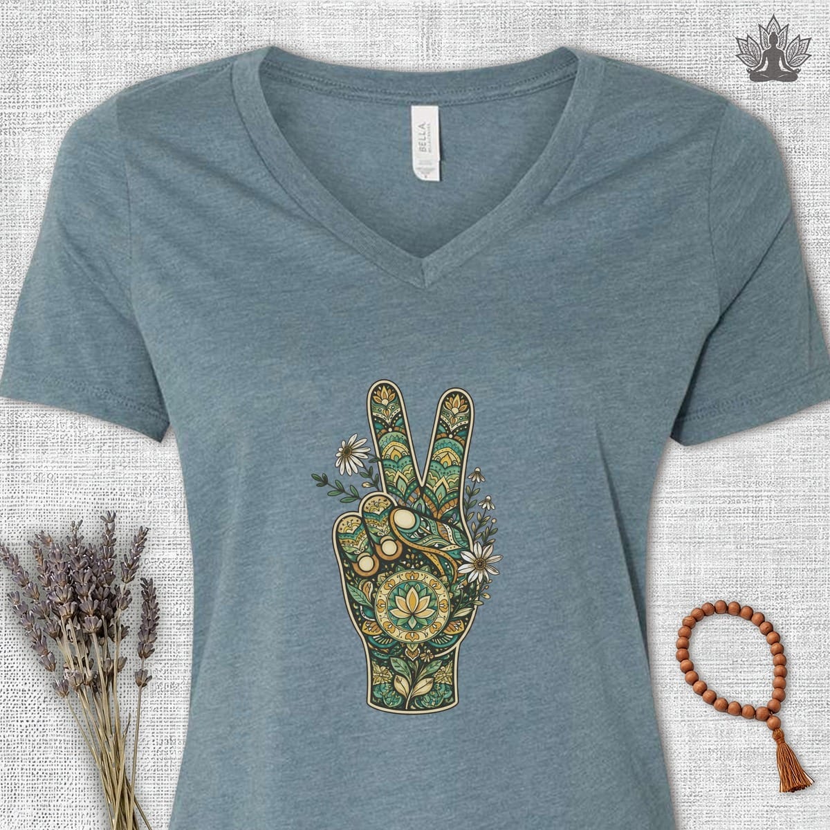 Printify T-Shirt Boho Peace Hand V-Neck Tee Boho Peace Hand V-Neck Tee