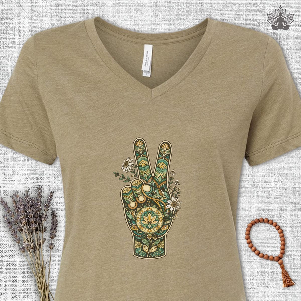 Printify T-Shirt Boho Peace Hand V-Neck Tee Boho Peace Hand V-Neck Tee