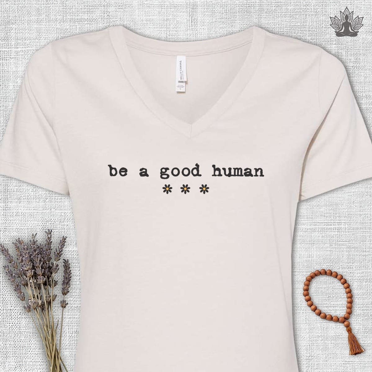 Printify T-Shirt Be A Good Human Daisy V-Neck Tee Be A Good Human Daisy V-Neck Tee