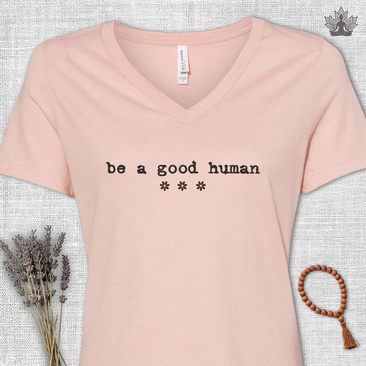 Printify T-Shirt Be A Good Human Daisy V-Neck Tee Be A Good Human Daisy V-Neck Tee