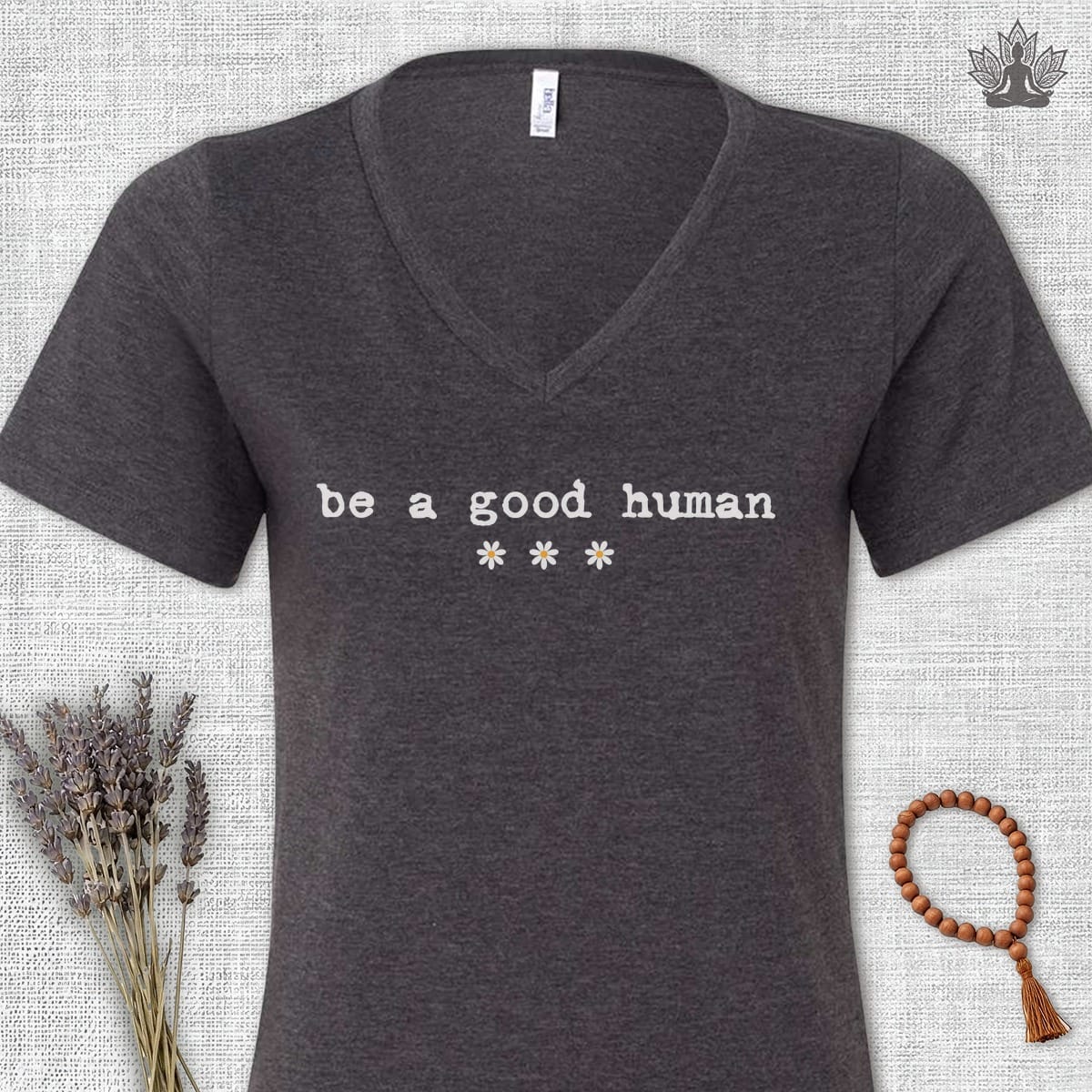 Printify T-Shirt Be A Good Human Daisy V-Neck Tee Be A Good Human Daisy V-Neck Tee