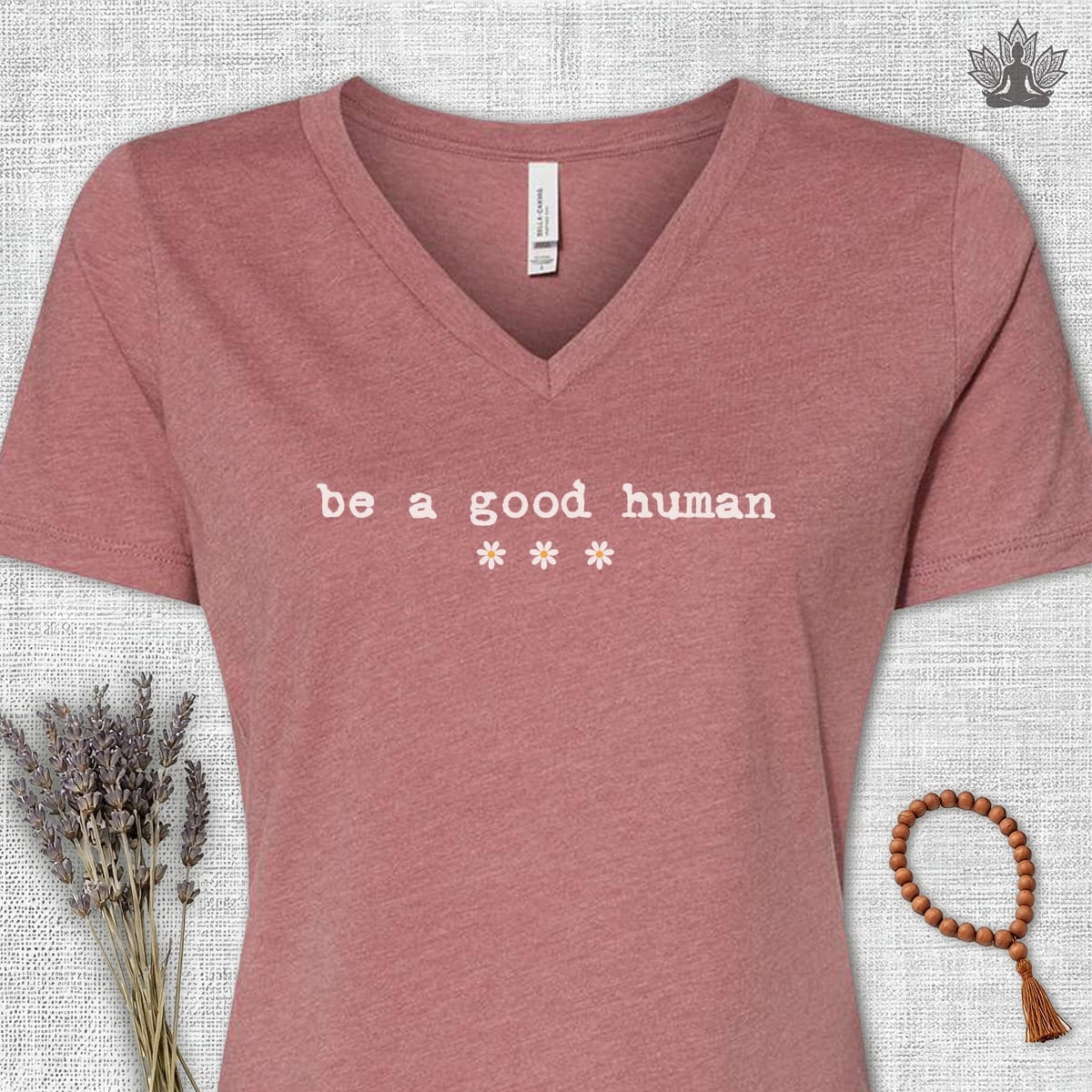 Printify T-Shirt Be A Good Human Daisy V-Neck Tee Be A Good Human Daisy V-Neck Tee
