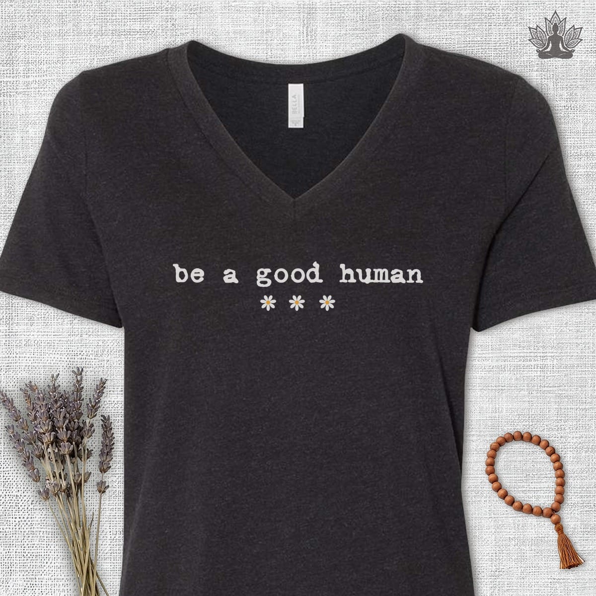 Printify T-Shirt Be A Good Human Daisy V-Neck Tee Be A Good Human Daisy V-Neck Tee