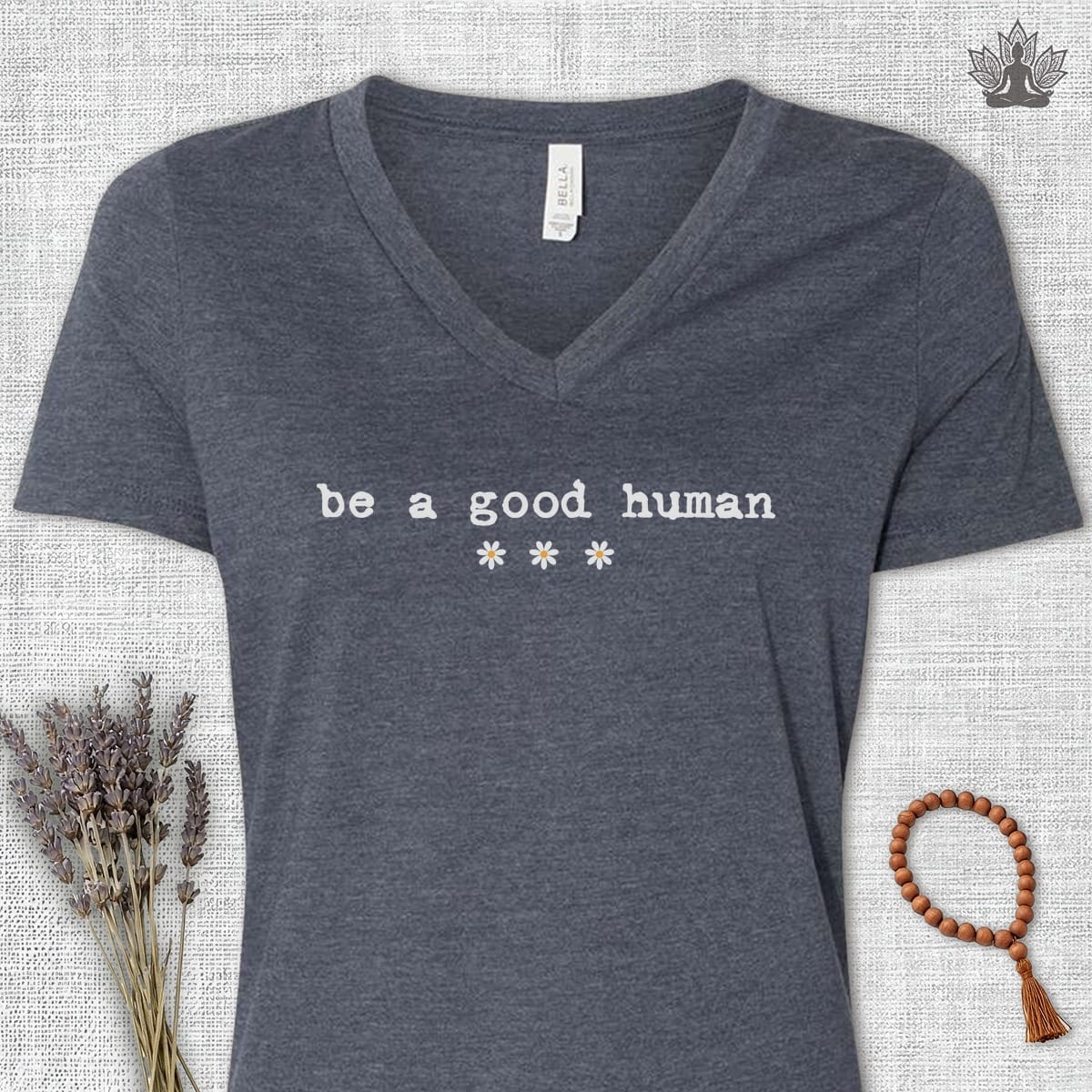 Printify T-Shirt Be A Good Human Daisy V-Neck Tee Be A Good Human Daisy V-Neck Tee