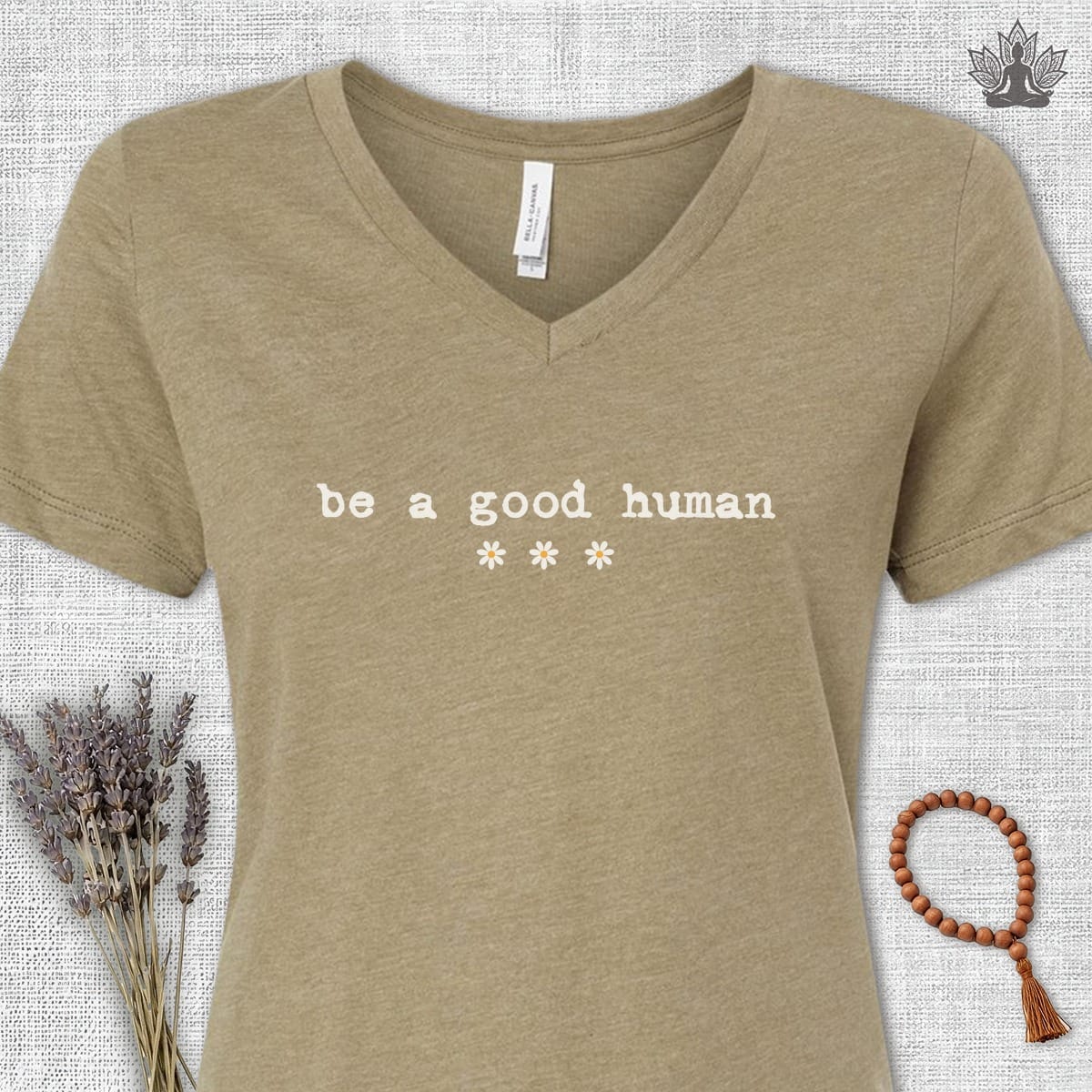 Printify T-Shirt Be A Good Human Daisy V-Neck Tee Be A Good Human Daisy V-Neck Tee
