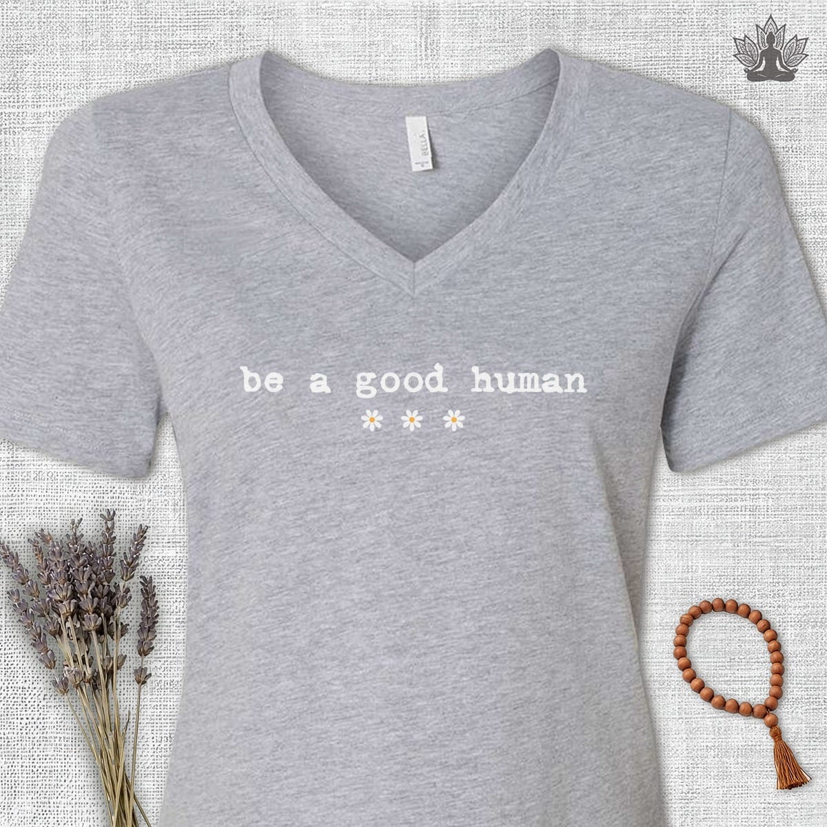 Printify T-Shirt Be A Good Human Daisy V-Neck Tee Be A Good Human Daisy V-Neck Tee