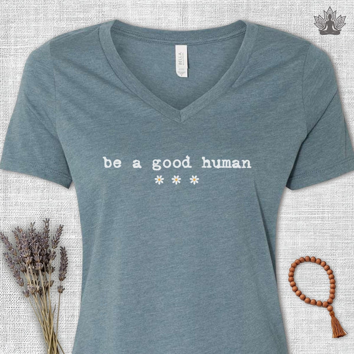 Printify T-Shirt Be A Good Human Daisy V-Neck Tee Be A Good Human Daisy V-Neck Tee